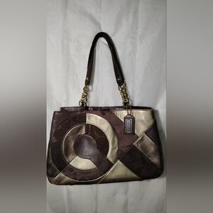 Coach Brown and Gold Patchwork Shoulder Bag